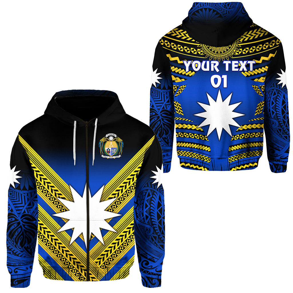 ( Personalised) Nauru Polynesian Flag Zip Hoodie Creative Style Gradient Blue, Text And Number