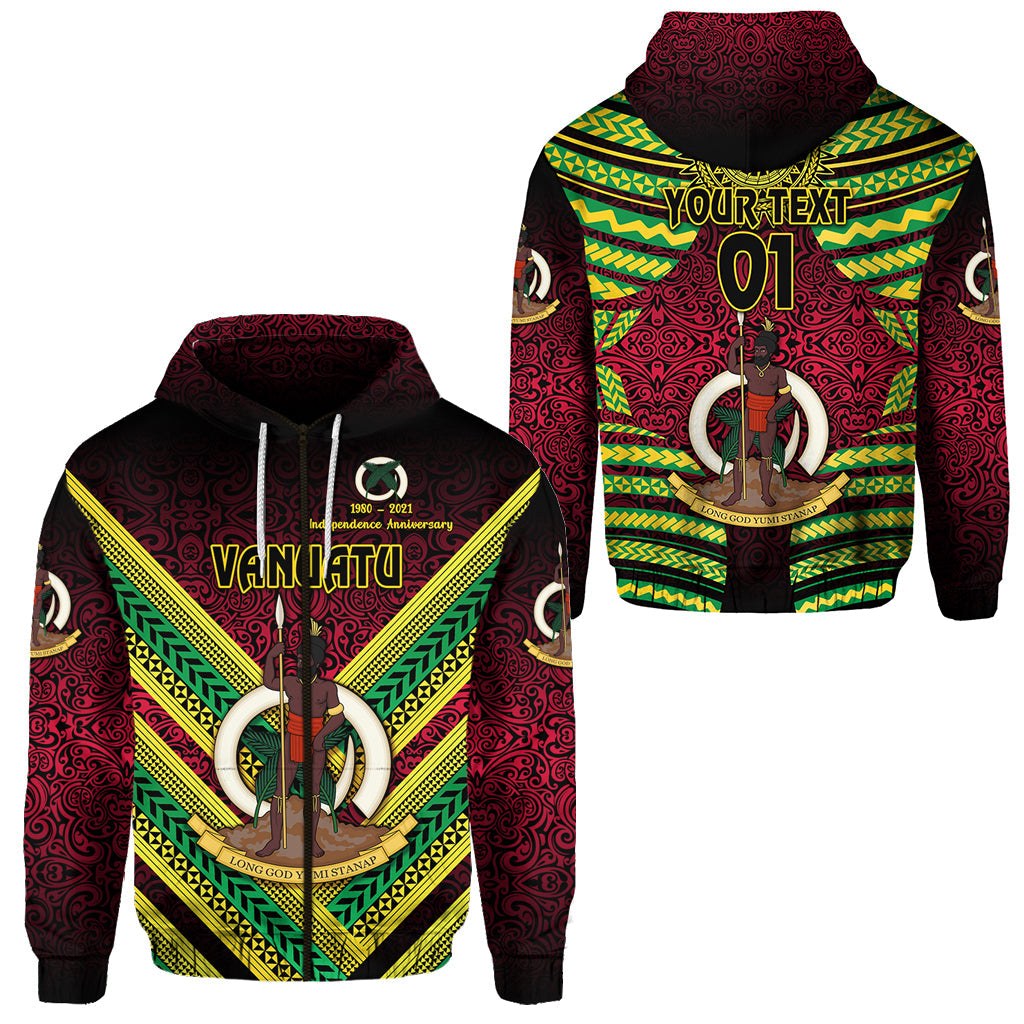 ( Personalised) Vanuatu Special Independence Anniversary Zip Hoodie Creative Style Gradient Red, Text And Number