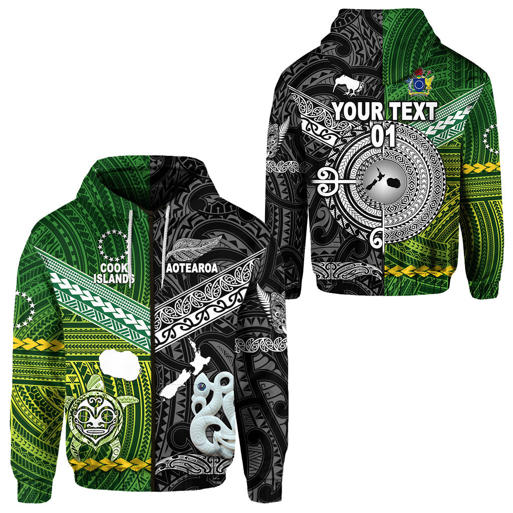 ( Personalised) New Zealand Maori Aotearoa Zip Hoodie Cook Islands Together Black, Text And Number