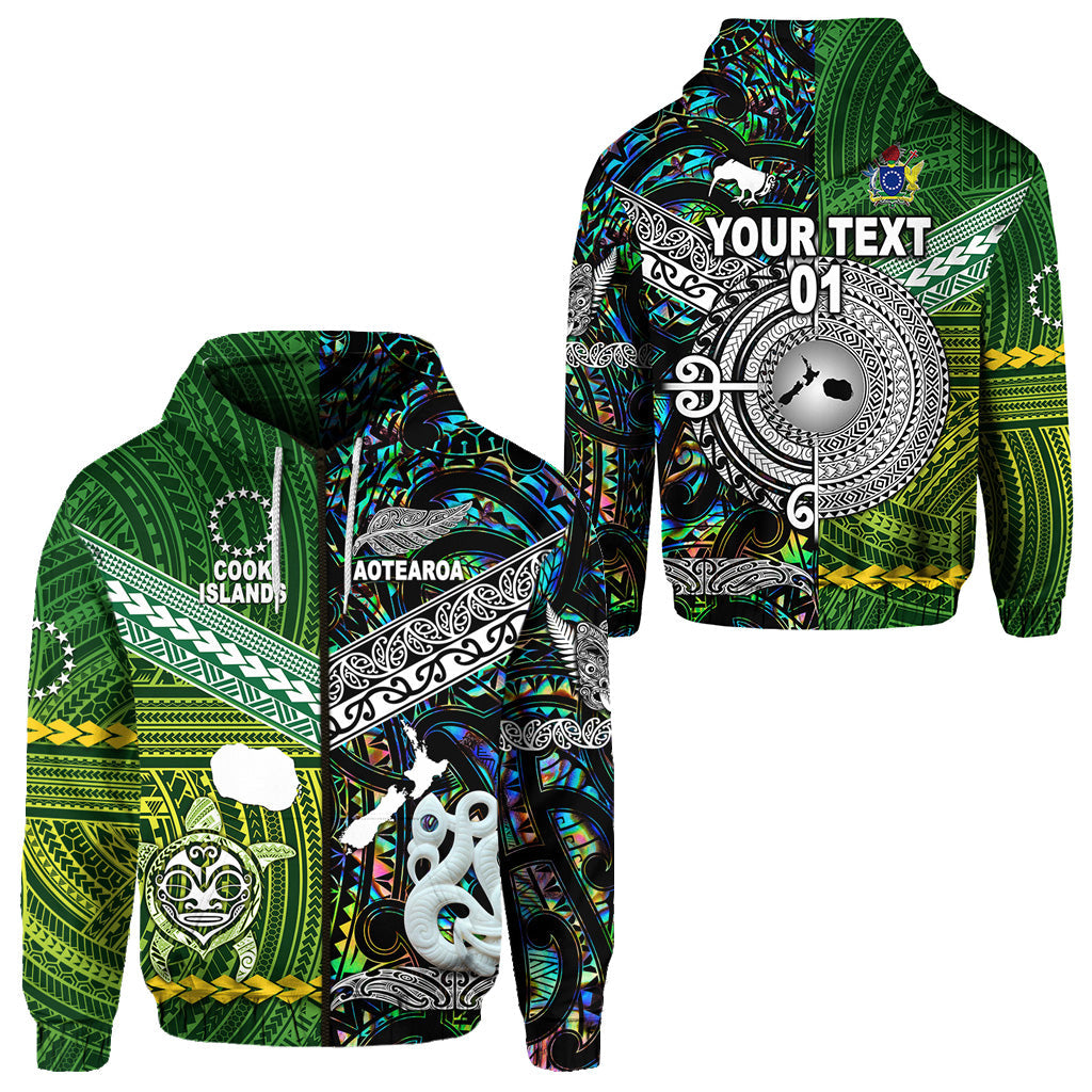 ( Personalised) New Zealand Maori Aotearoa Zip Hoodie Cook Islands Together Paua Shell, Text And Number