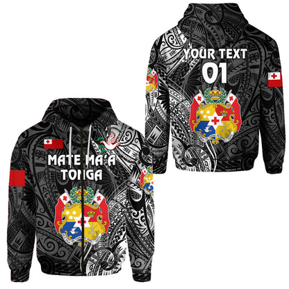 ( Personalised) Tonga Coat Of Arms Zip Hoodie Simple Vibes Black, Text And Number