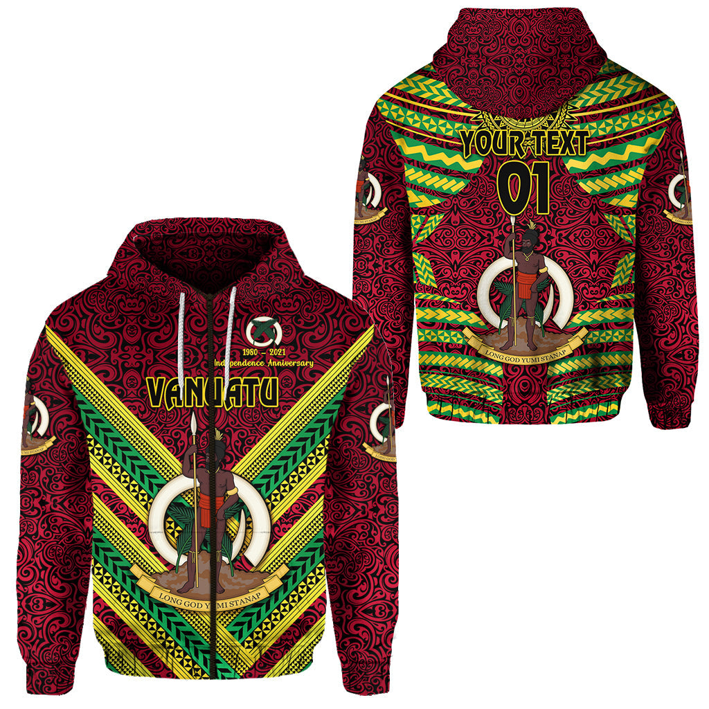 ( Personalised) Vanuatu Special Independence Anniversary Zip Hoodie Creative Style Red, Text And Number