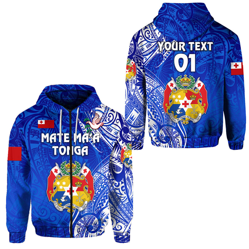 ( Personalised) Tonga Coat Of Arms Zip Hoodie Simple Vibes Blue, Text And Number