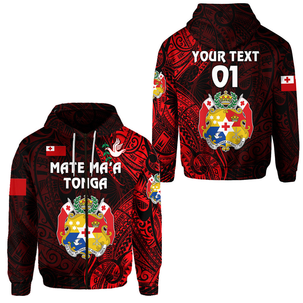 ( Personalised) Tonga Coat Of Arms Zip Hoodie Simple Vibes Red, Text And Number