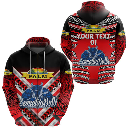 ( Personalised) Mate Ma'a Tonga Zip Hoodie Leimatu'a Bulls Creative Style Red, Text And Number