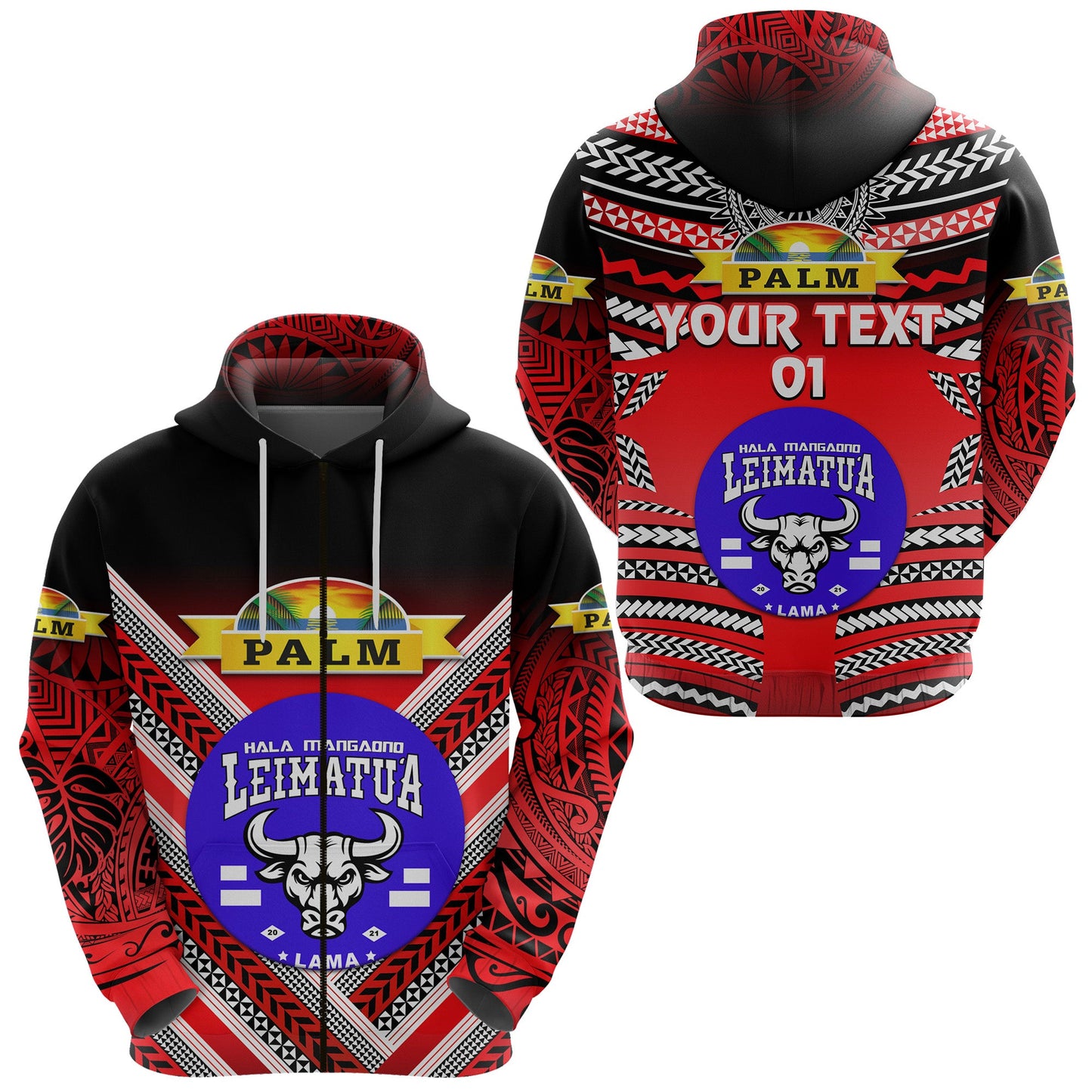 ( Personalised) Mate Ma'a Tonga Zip Hoodie Leimatu'a Bulls Creative Style Red NO.1, Text And Number