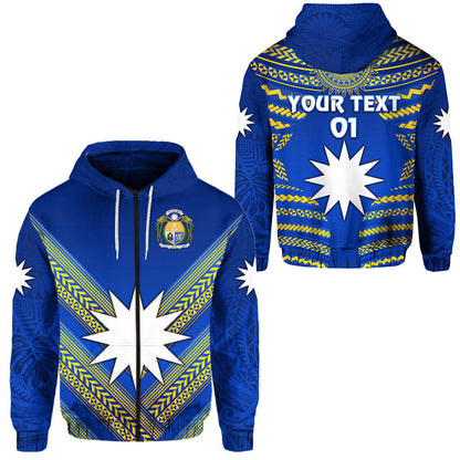 ( Personalised) Nauru Polynesian Flag Zip Hoodie Creative Style Blue, Text And Number
