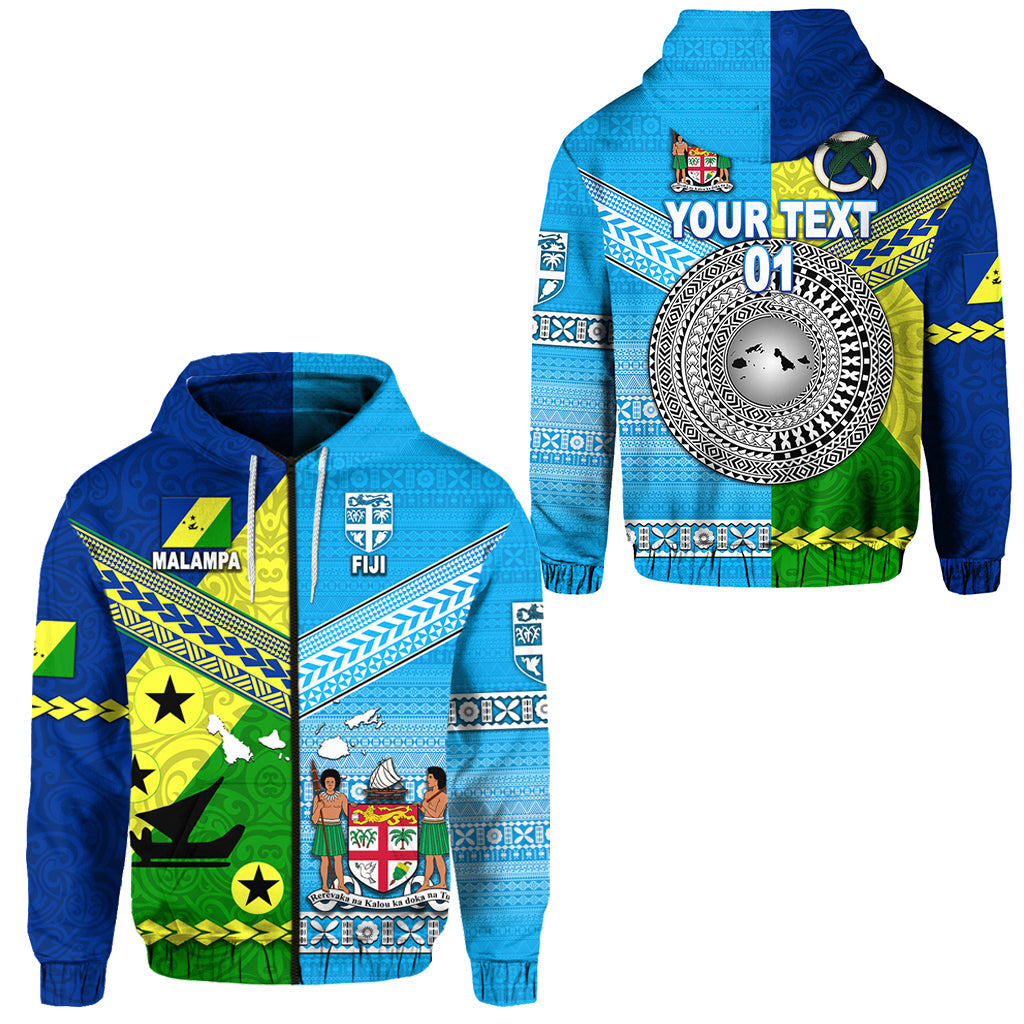 ( Personalised) Vanuatu Malampa Province And Fiji Zip Hoodie Together, Text And Number
