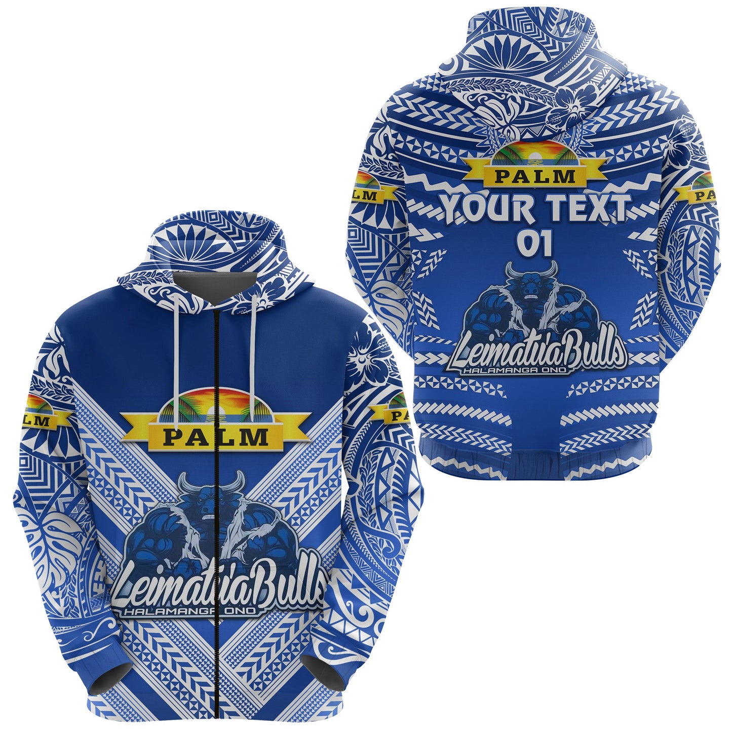 ( Personalised) Mate Ma'a Tonga Zip Hoodie Leimatu'a Bulls Creative Style Blue, Text And Number