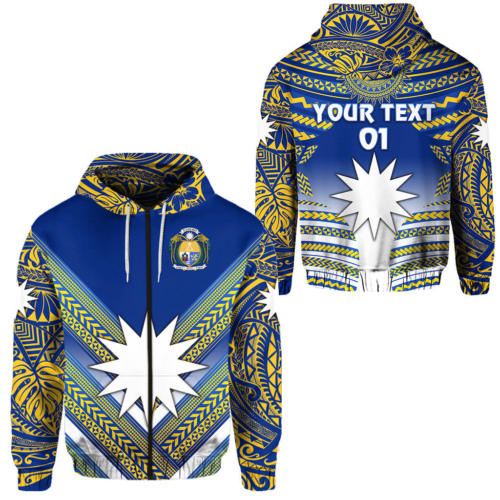 ( Personalised) Nauru Polynesian Flag Zip Hoodie Creative Style Blue NO.1, Text And Number