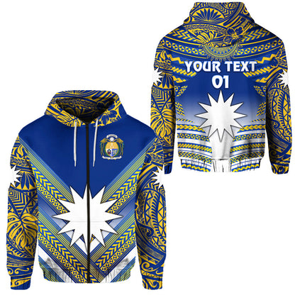 ( Personalised) Nauru Polynesian Flag Zip Hoodie Creative Style Blue NO.1, Text And Number