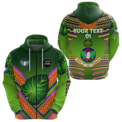 ( Personalised) Fiji Vuci Rugby Club Zip Hoodie Creative Style Green, Text And Number