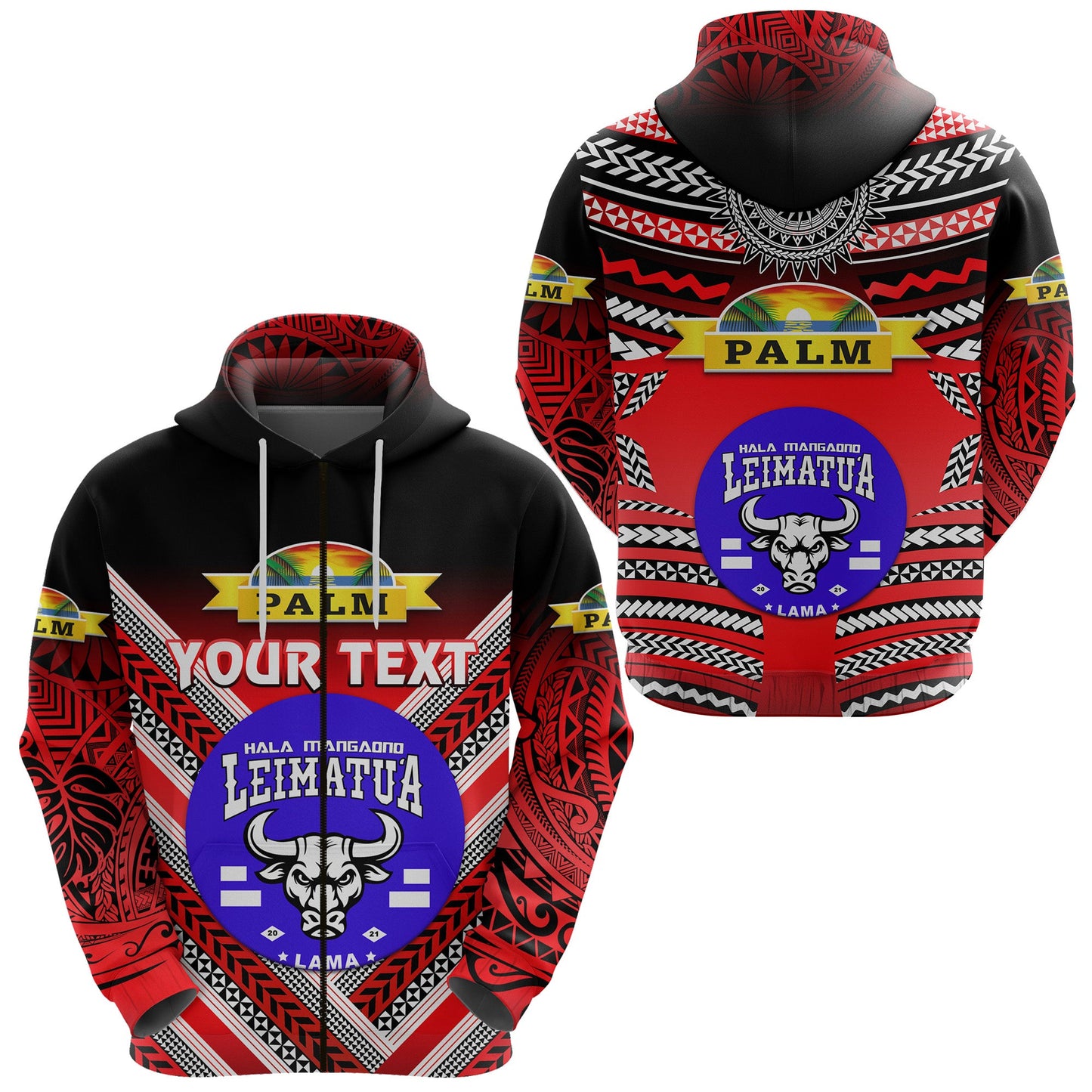 ( Personalised) Mate Ma'a Tonga Zip Hoodie Leimatu'a Bulls Creative Style Red NO.1