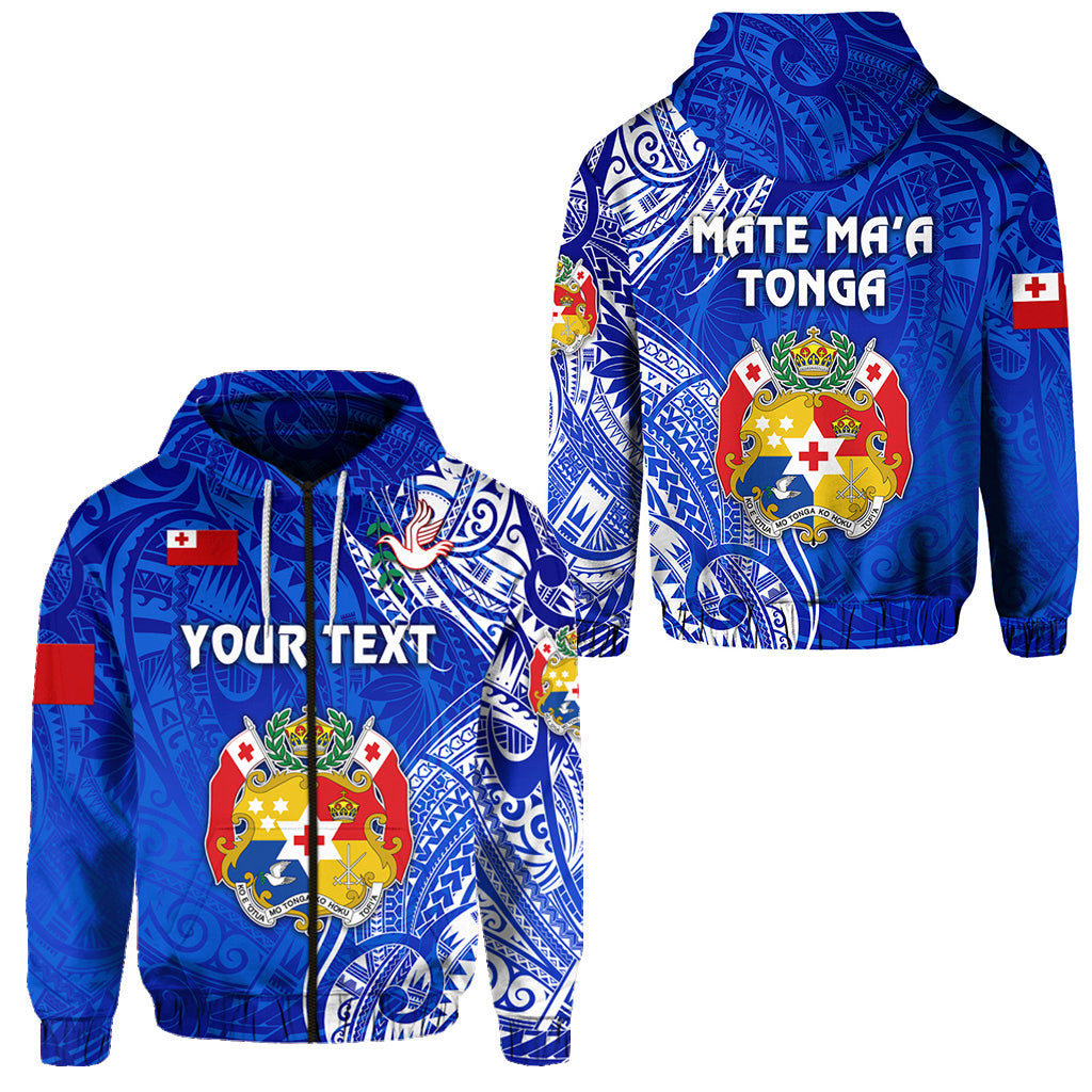 ( Personalised) Tonga Coat Of Arms Zip Hoodie Simple Vibes Blue