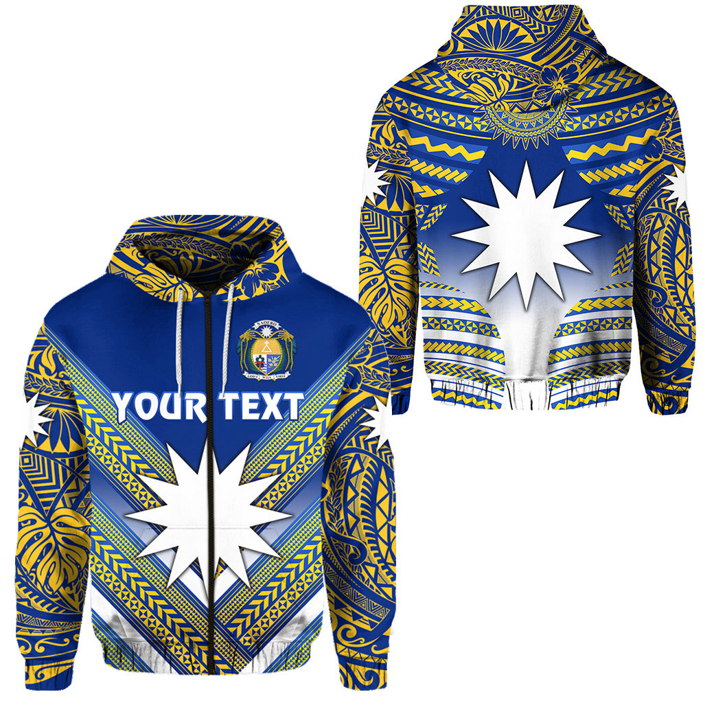 ( Personalised) Nauru Polynesian Flag Zip Hoodie Creative Style Blue NO.1