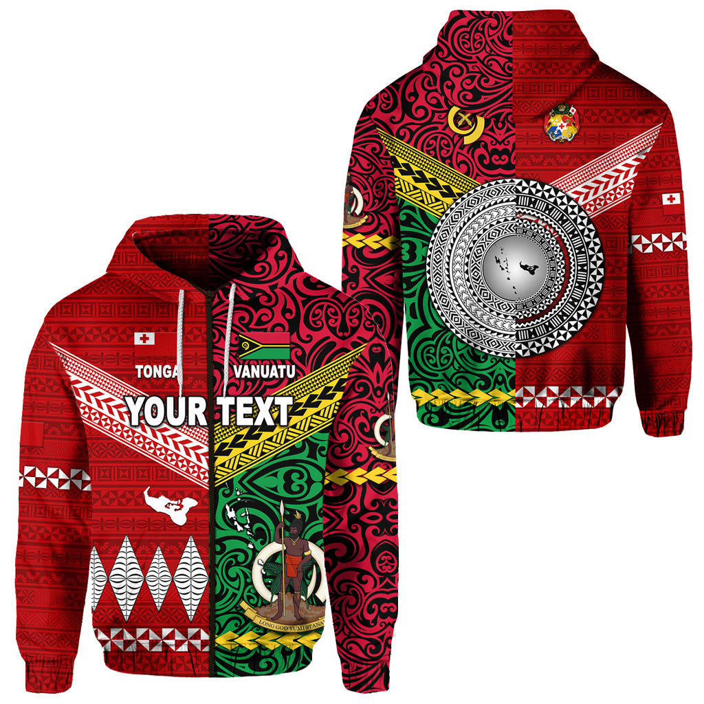 ( Personalised) Vanuatu And Tonga Zip Hoodie Polynesian Together Bright Red