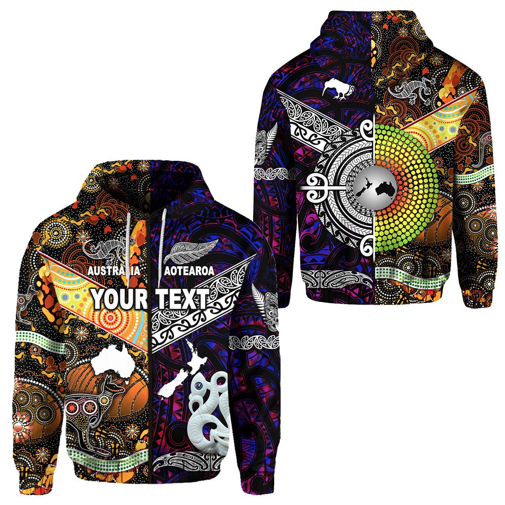 ( Personalised) New Zealand Maori Aotearoa And Australia Aboriginal Zip Hoodie Together Purple