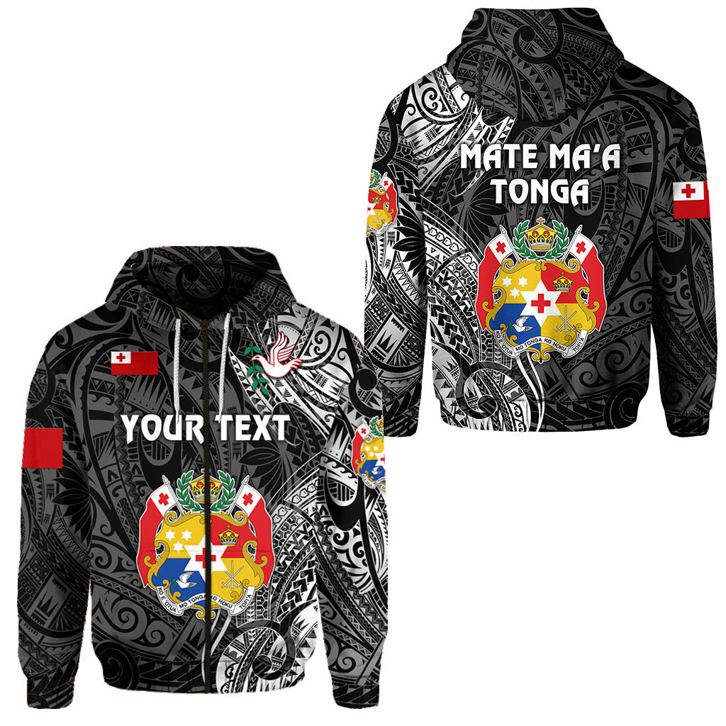 ( Personalised) Tonga Coat Of Arms Zip Hoodie Simple Vibes Black
