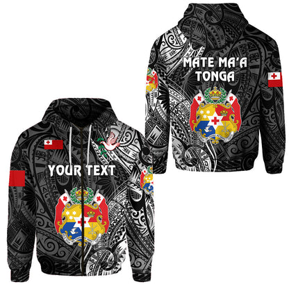 ( Personalised) Tonga Coat Of Arms Zip Hoodie Simple Vibes Black