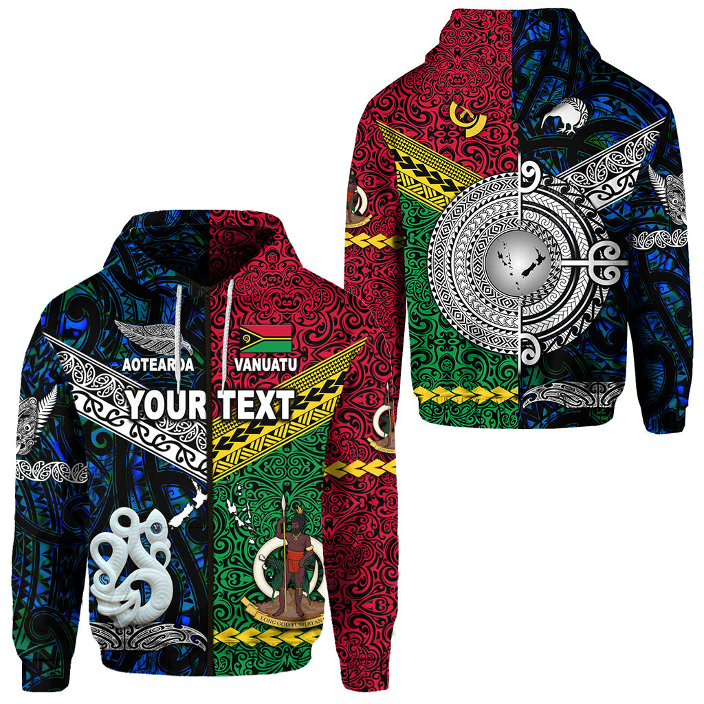 ( Personalised) Vanuatu And New Zealand Zip Hoodie Together Blue