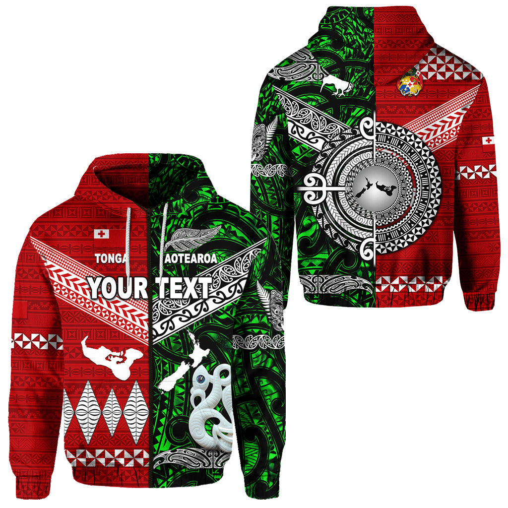 ( Personalised) New Zealand Maori Aotearoa Tonga Polynesian Together Zip Hoodie Green
