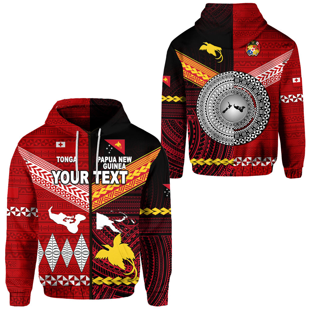 ( Personalised) Papua New Guinea And Tonga Zip Hoodie Polynesian Together Red