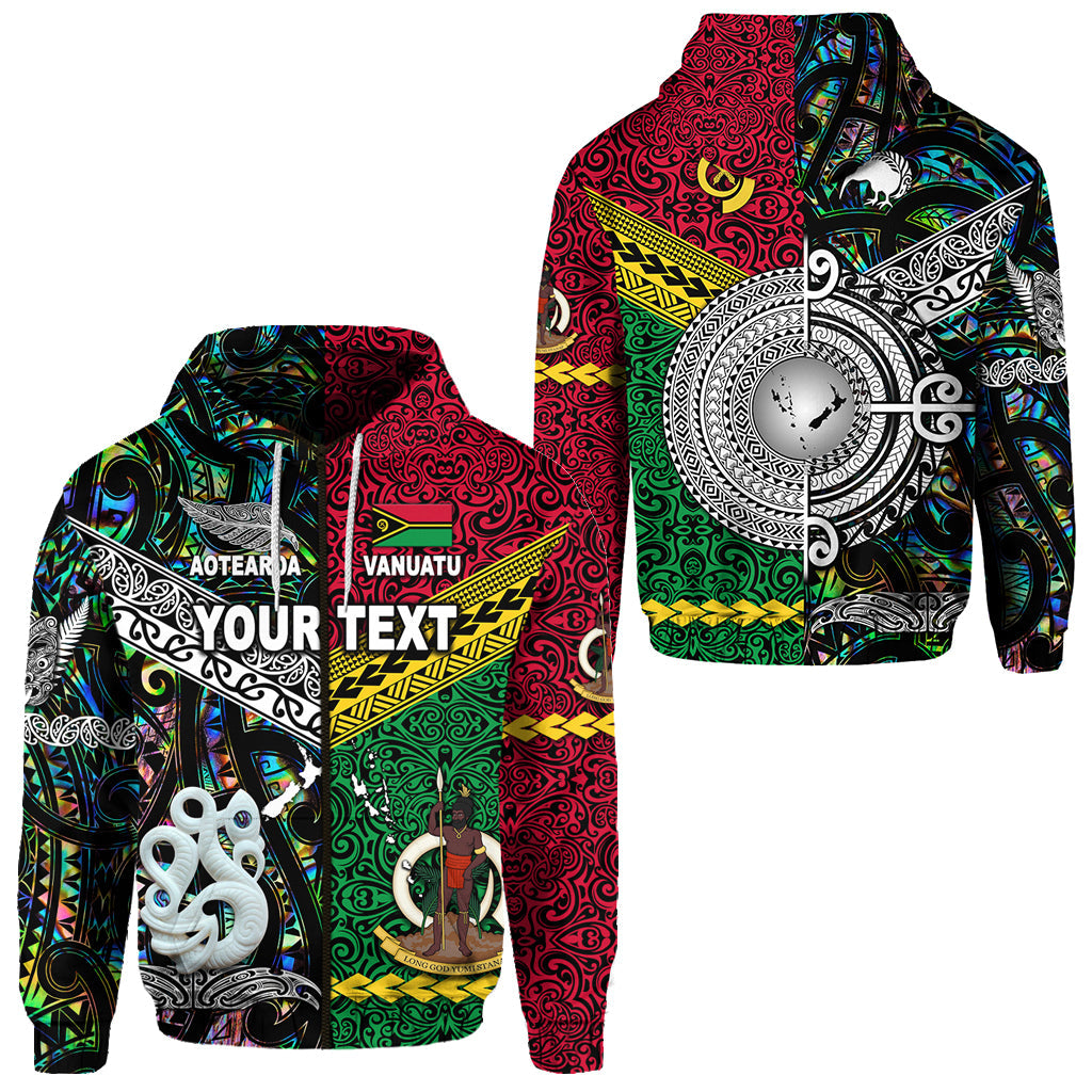 ( Personalised) Vanuatu And New Zealand Zip Hoodie Together Paua Shell