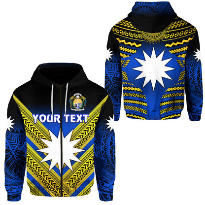 ( Personalised) Nauru Polynesian Flag Zip Hoodie Creative Style Gradient Blue