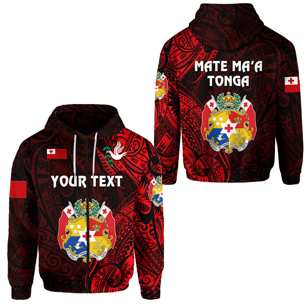 ( Personalised) Tonga Coat Of Arms Zip Hoodie Simple Vibes Red
