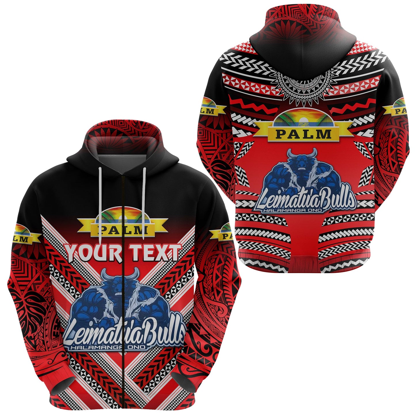 ( Personalised) Mate Ma'a Tonga Zip Hoodie Leimatu'a Bulls Creative Style Red