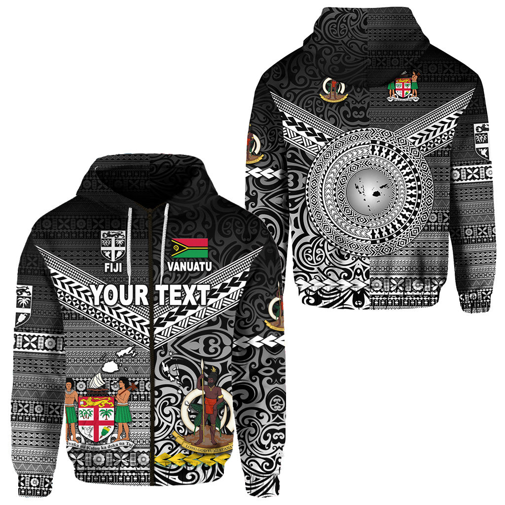 ( Personalised) Vanuatu And Fiji Zip Hoodie Together Black