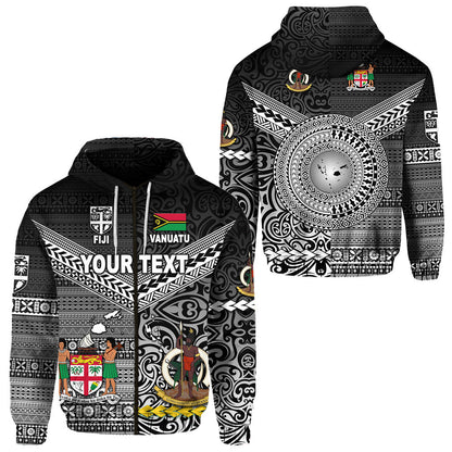 ( Personalised) Vanuatu And Fiji Zip Hoodie Together Black