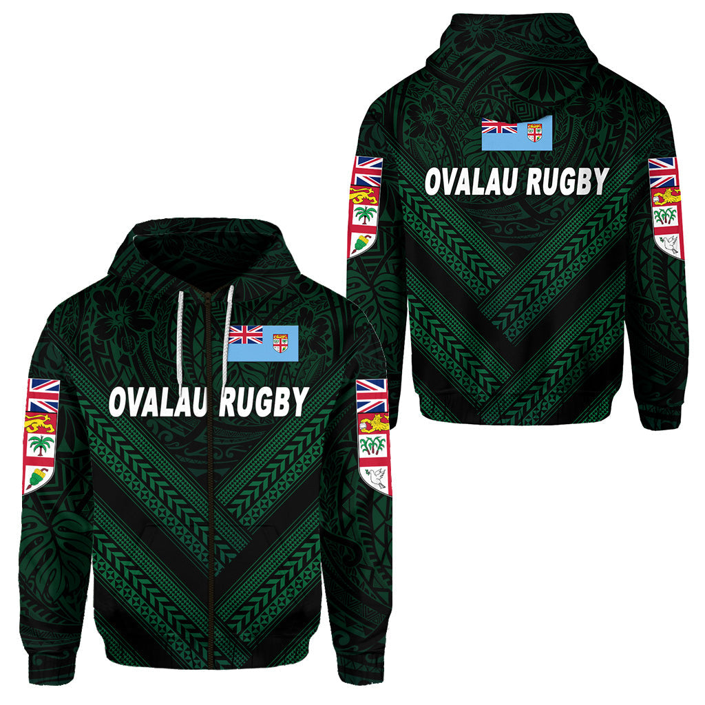 Fiji Ovalau Rugby Zip Hoodie Dark Green Style