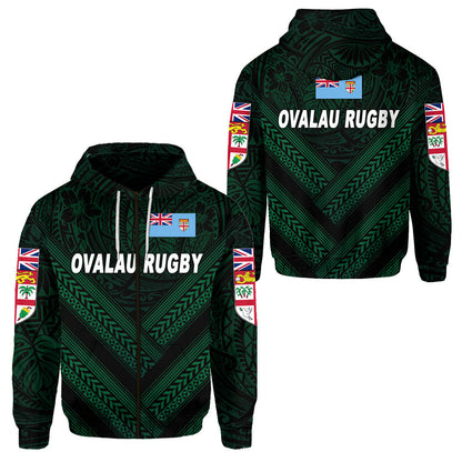 Fiji Ovalau Rugby Zip Hoodie Dark Green Style
