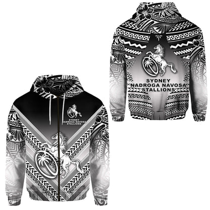 Fiji Rugby Zip Hoodie Sydney Nadroga Navosa Stallions Creative Style Gradient Black