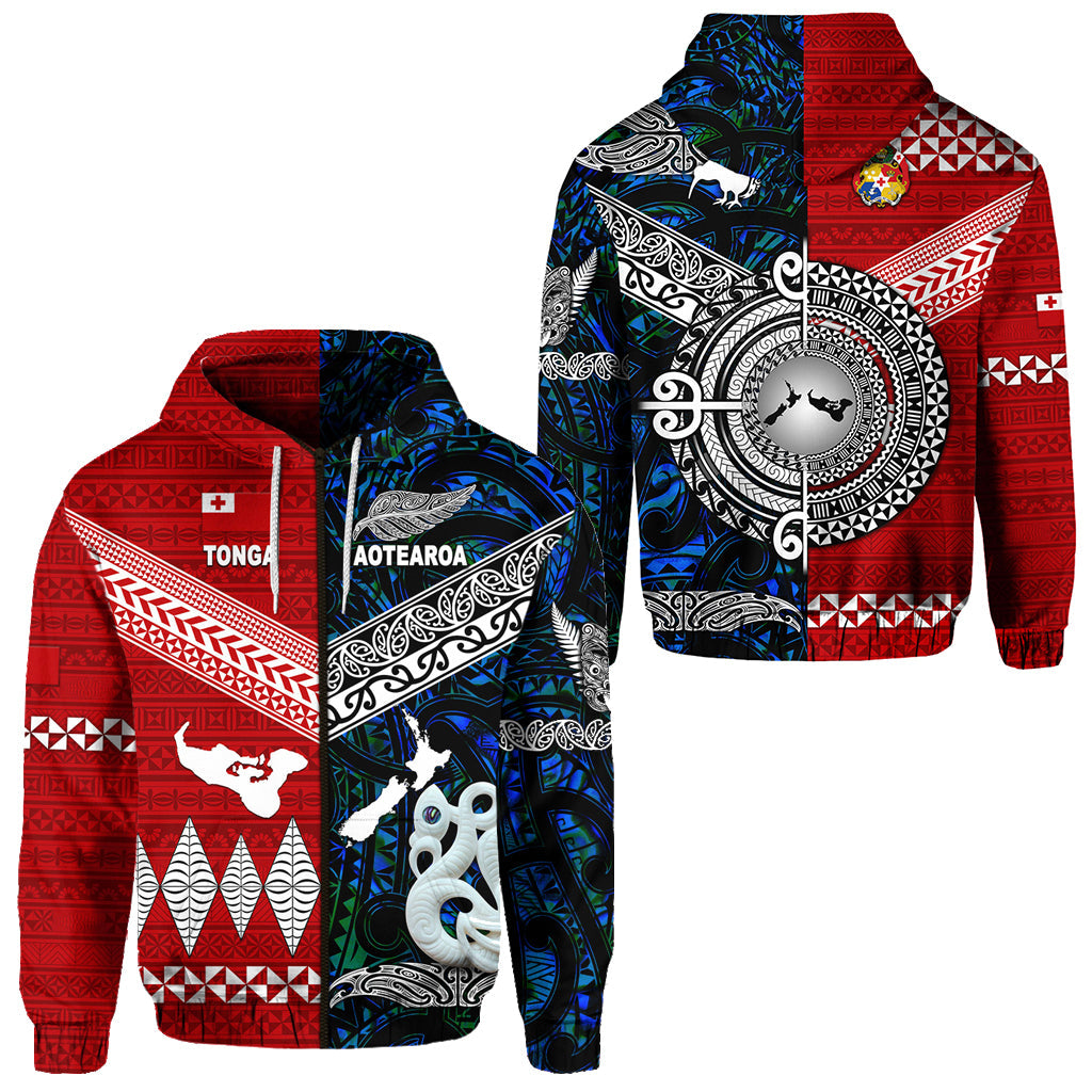 New Zealand Maori Aotearoa Tonga Polynesian Together Zip Hoodie Blue
