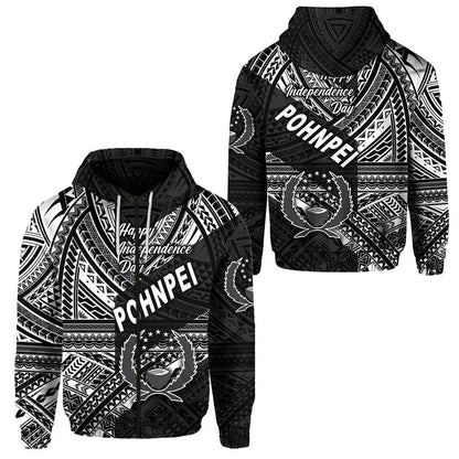 FSM Pohnpei Zip Hoodie Happy Independence Day Original Vibes Black