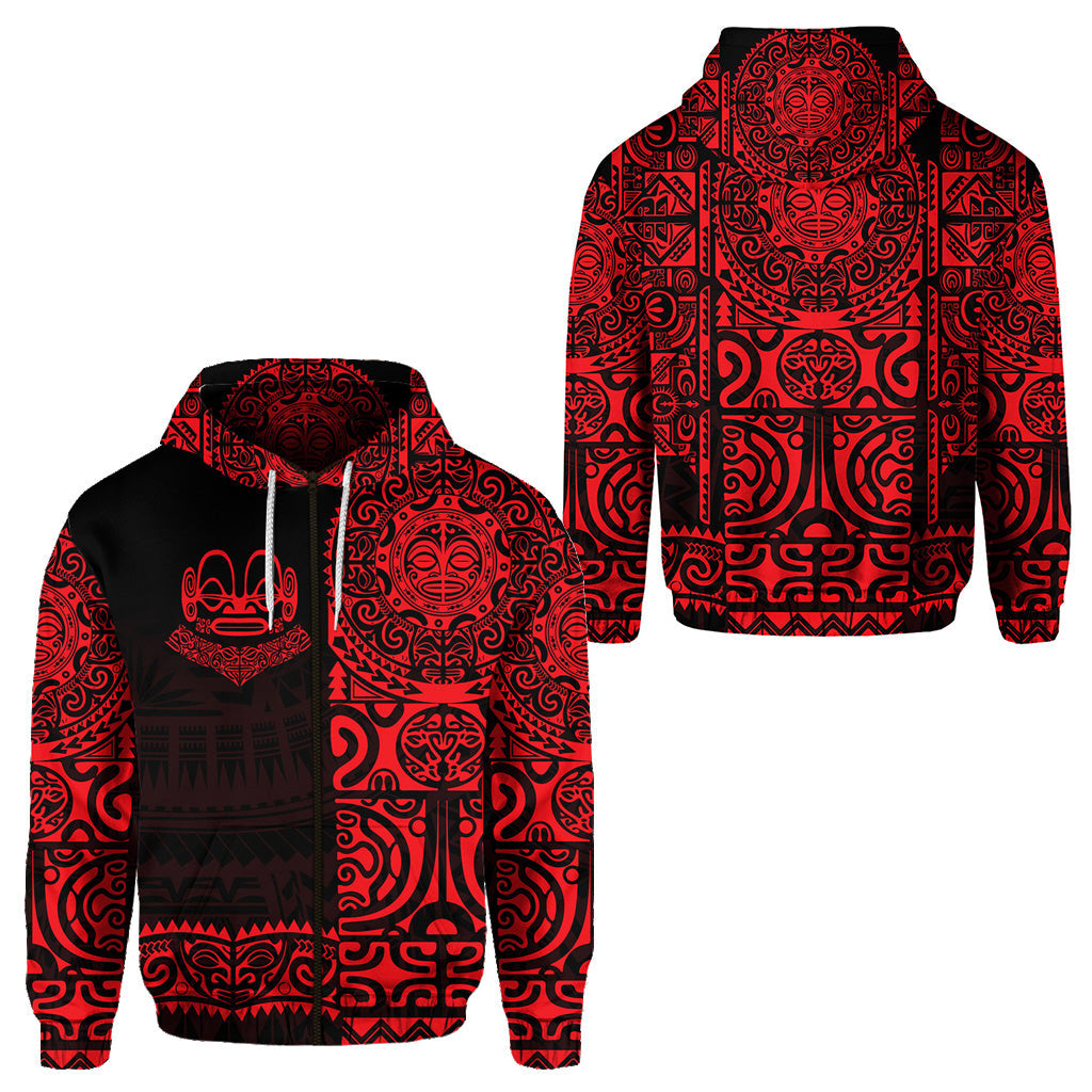 Marquesas Islands Zip Hoodie Marquesan Tattoo Unique Style Red