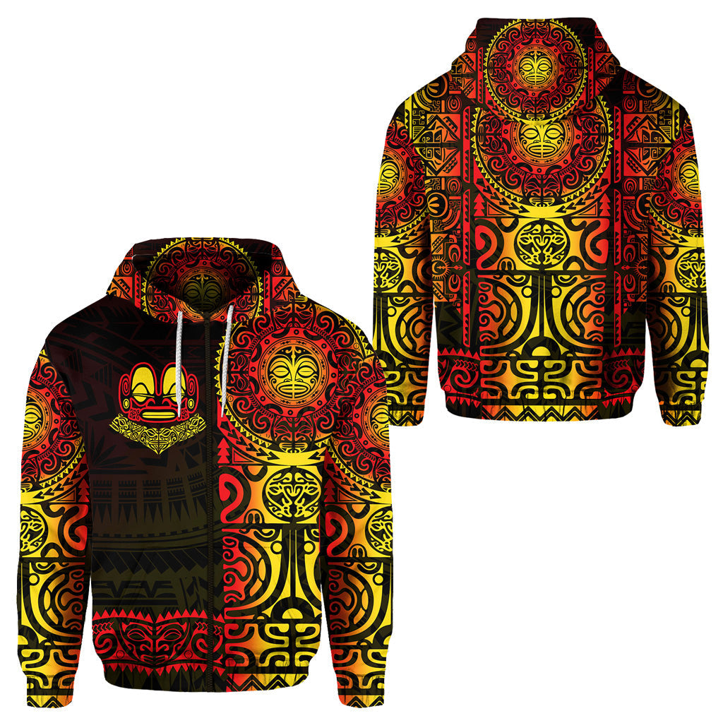 Marquesas Islands Zip Hoodie Marquesan Tattoo Unique Style Gradient Red