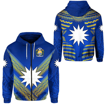 Nauru Polynesian Flag Zip Hoodie Creative Style Blue