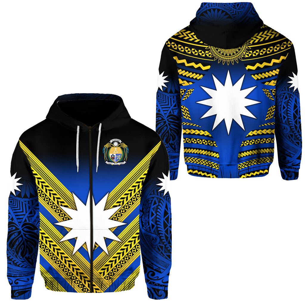 Nauru Polynesian Flag Zip Hoodie Creative Style Gradient Blue