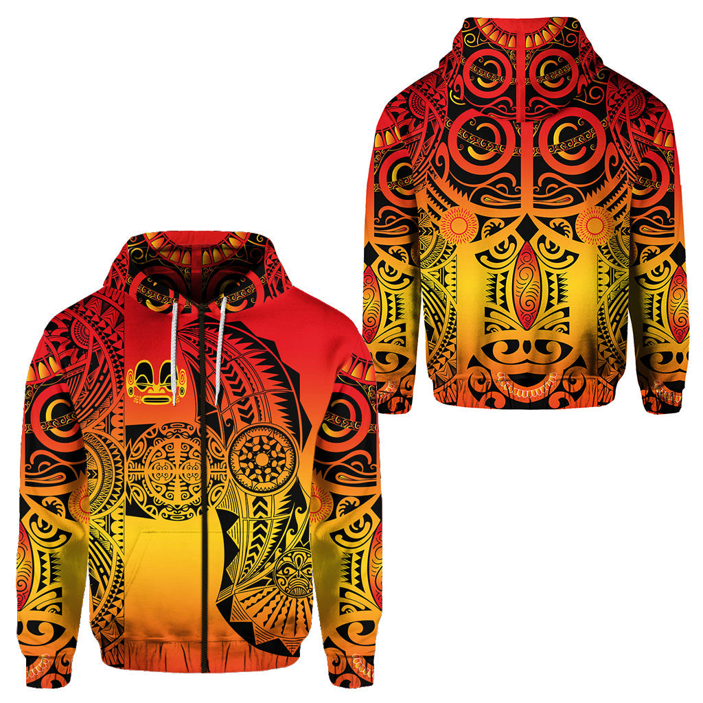 Marquesas Islands Zip Hoodie Marquesan Tattoo Original Style Gradient Red