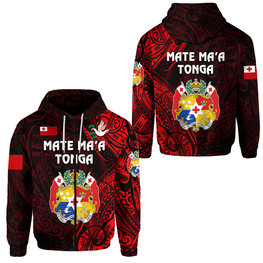 Tonga Coat Of Arms Zip Hoodie Simple Vibes Red