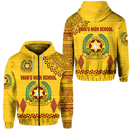 Tonga Vava'u High School Zip Hoodie Simple Style Yellow