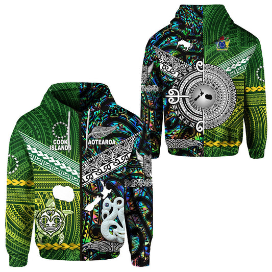 New Zealand Maori Aotearoa Zip Hoodie Cook Islands Together Paua Shell