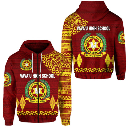 Tonga Vava'u High School Zip Hoodie Simple Style Maroon
