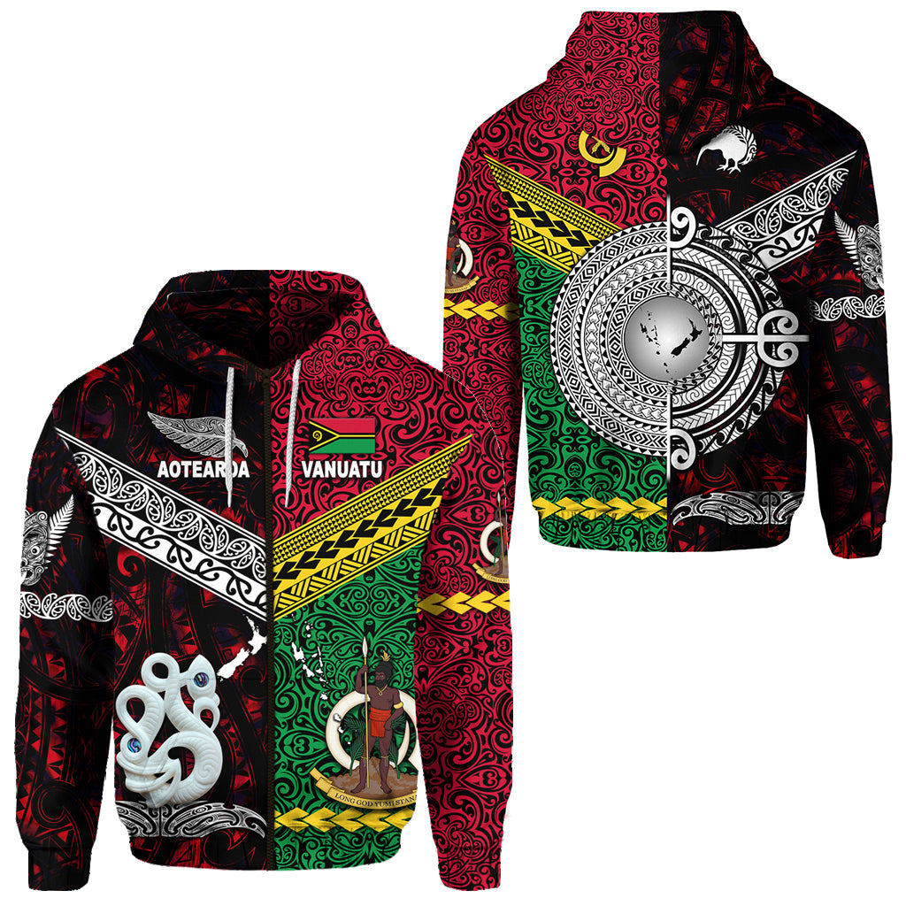 Vanuatu And New Zealand Zip Hoodie Together Red