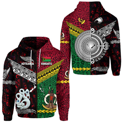 Vanuatu And New Zealand Zip Hoodie Together Red