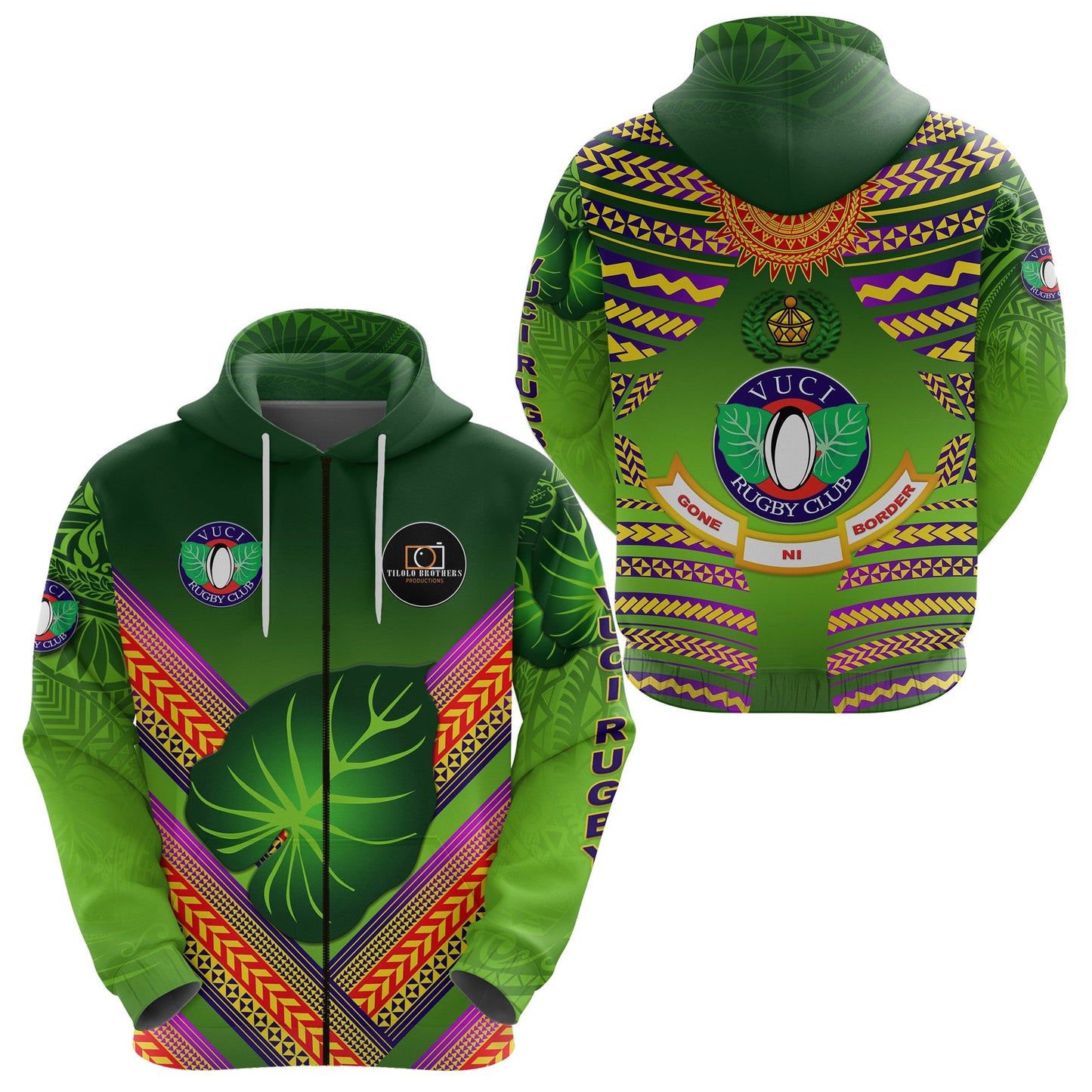 Fiji Vuci Rugby Club Zip Hoodie Creative Style Green