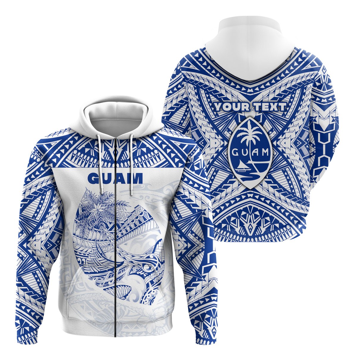 ( Personalised) Guam Rugby Zip Hoodie Polynesian Patterns Blue